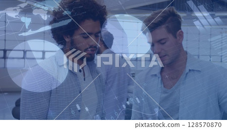 Image of statistics and data processing over businessmen 128570870