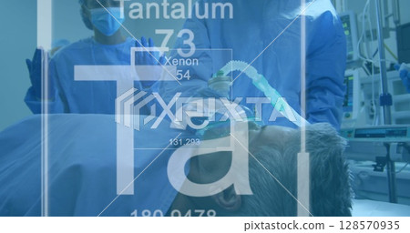 Image of chemical compounds over surgeons in operating theatre Image of chemical compounds over surgeons in operating theatre 128570935