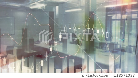 Image of statistics and financial data processing over business people in meeting Image of statistics and financial data processing over business people in meeting 128571058