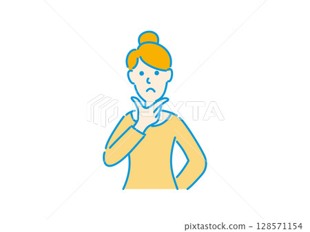 Woman thinking with hand on chin 128571154