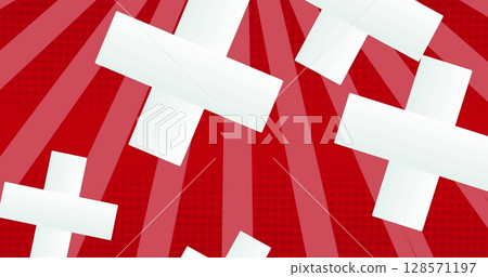 Image of white crosses falling over red spinning stripes Image of white crosses falling over red spinning stripes 128571197