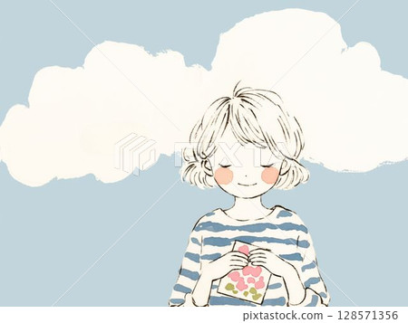 雲朵下拿著信的女孩 128571356