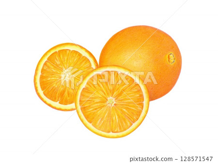 色鉛筆畫：新鮮的臍橙 128571547