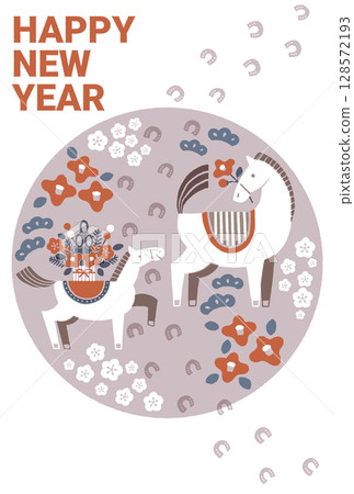 2026 Year of the Horse New Year's card illustration (parent and child horses and horse footprints) 2026 Year of the Horse New Year's card illustration (parent and child horses and horse footprints) 128572193
