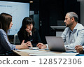 Business executives discussing startup investment losses in boardroom meeting 128572306