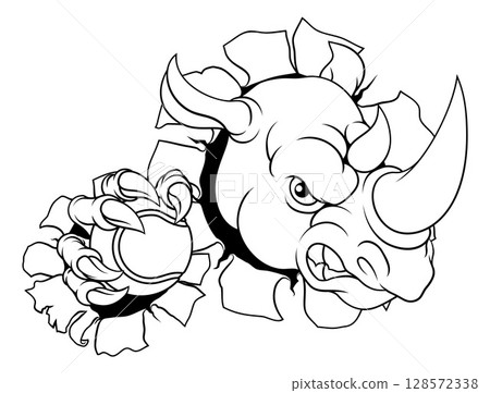 Rhino Rhinoceros Tennis Mascot Rhino Rhinoceros Tennis Mascot 128572338