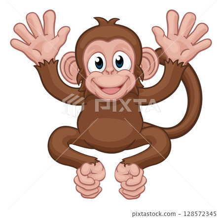 Monkey Cartoon Character Animal Mascot Waving 128572345