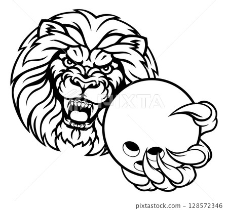 Lion Bowling Ball Sports Mascot 128572346