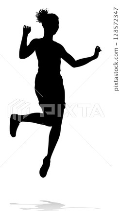 Happy Woman Jumping For Joy Silhouette Person Happy Woman Jumping For Joy Silhouette Person 128572347