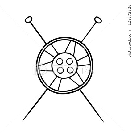 Logo design for taylor, atelier. Icon button needle thread, the concept of sewing and repairing clothes. Vector illustration on a white background. 128572526