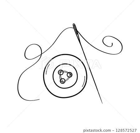 Logo design for taylor, atelier. Icon button needle thread, the concept of sewing and repairing clothes. Vector illustration on a white background. 128572527