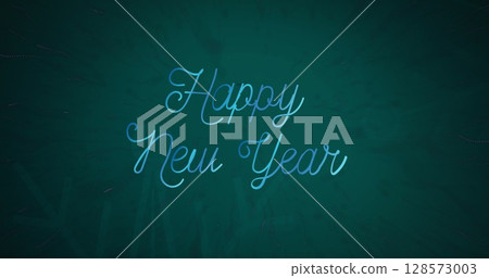 Image of happy new year text over blue lines 128573003