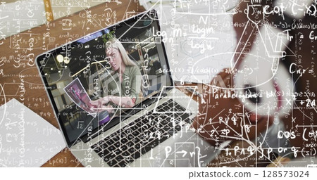 Image of mathematical equations over african american boy having school image call 128573024