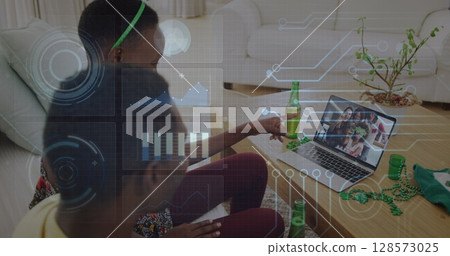 Image of data processing over african american couple having image call 128573025