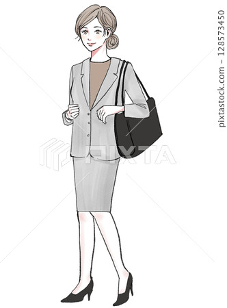 圖庫插畫: 女人，西裝，商務，全身 128573450