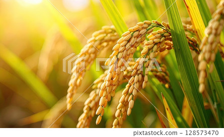 人工智慧圖像：成熟稻穗即將收穫 128573470