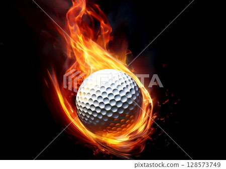 燃燒的高爾夫球的 3d 插圖 128573749