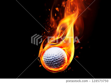 燃燒的高爾夫球的 3d 插圖 128573750
