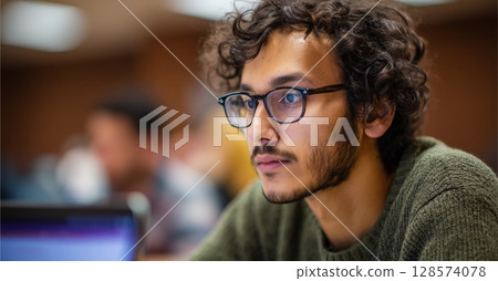 Student Focused on Learning in a Classroom Setting During a Study Session 128574078