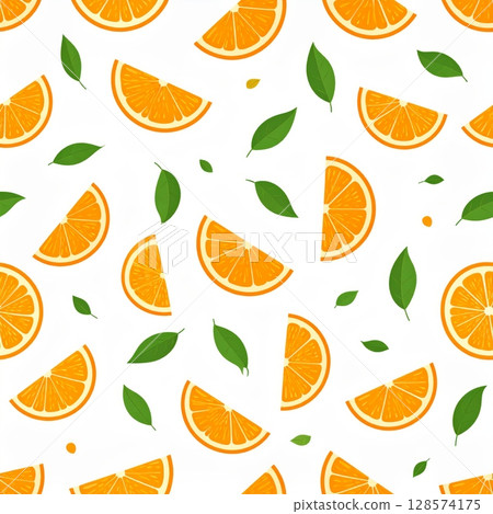 Seamless vector pattern of autumn orange leaves with fresh citrus fruit illustration Seamless vector pattern of autumn orange leaves with fresh citrus fruit illustration 128574175