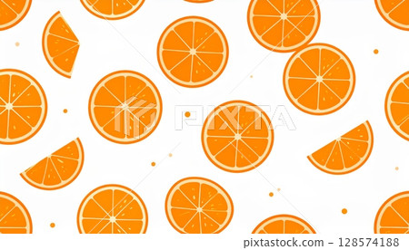 Seamless pattern of fresh citrus fruit slices: orange, lemon, lime, and grapefruit for a healthy, juicy background 128574188