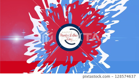 Image of happy martin luther king day text over red and blue stains 128574637