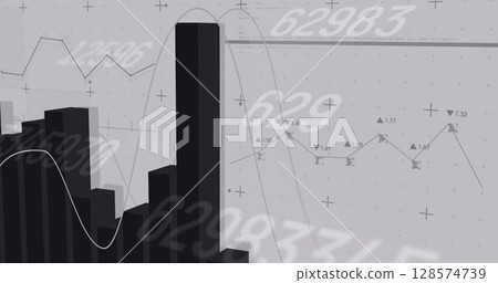 Image of numbers changing and statistics on grey background Image of numbers changing and statistics on grey background 128574739