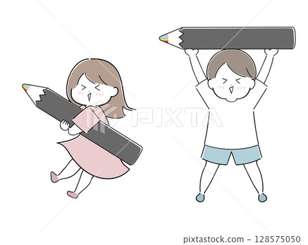 一組拿著色鉛筆的孩子的插圖 128575050