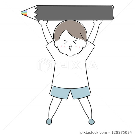 Illustration of a boy holding colorful colored pencils Illustration of a boy holding colorful colored pencils 128575054