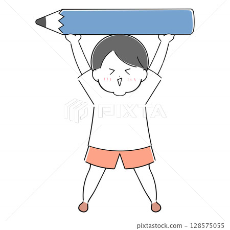 一個男孩拿著鉛筆的插圖 128575055