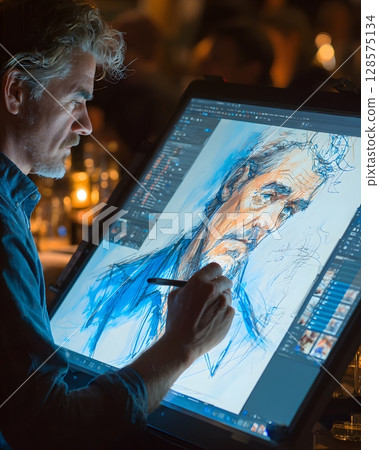 digital artist live drawing with screen tablet 128575134