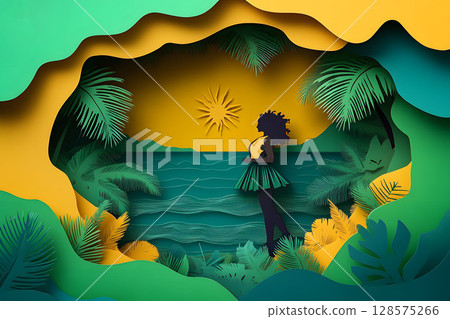 paper cut style design celebrating jamaica independence day, layered colors, flag and fireworks 128575266