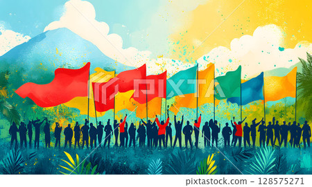 vector poster showing independence parade in kingston with flat design and paper texture 128575271