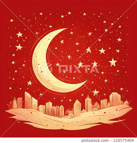 social media post for singapore national day, red background with white crescent moon and stars 128575404