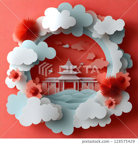greeting card for national day with symbolic paper cut shapes 128575429