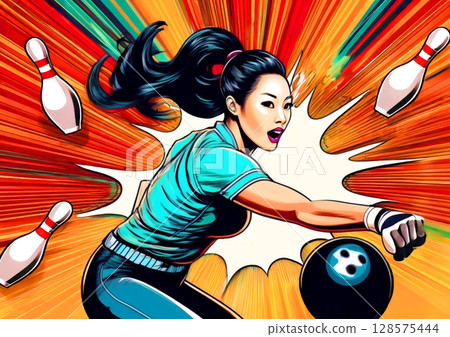 一位女士享受保齡球運動的插圖 128575444