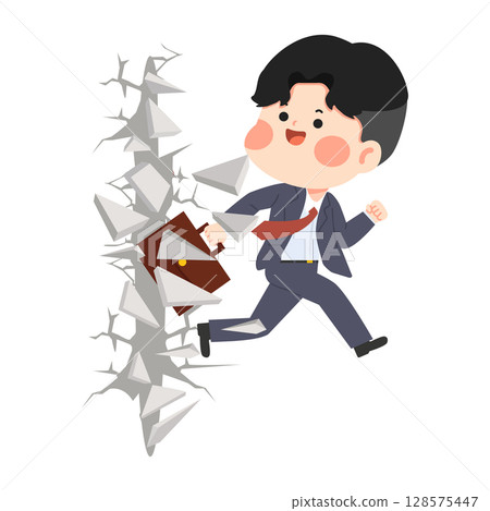 Cartoon Businessman Breaking Through a Wall 128575447