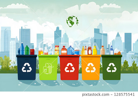 Infographic showing waste sorting categories with icons 128575541