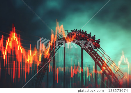 Surreal image of rollercoaster overlaid with stock prices 128575674