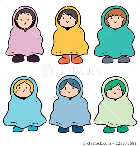 vector set of people in raincoat 128575691