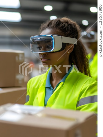 Packing team using AR glasses to verify orders before shipment Packing team using AR glasses to verify orders before shipment 128575900