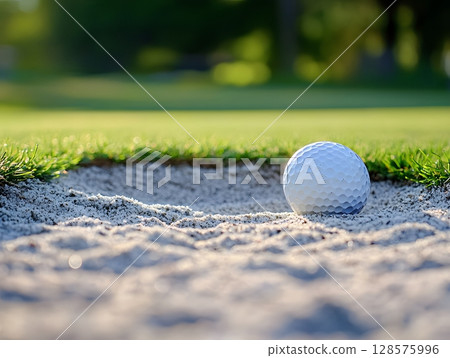 bunker hazard with sand detail and ball near edge bunker hazard with sand detail and ball near edge 128575996