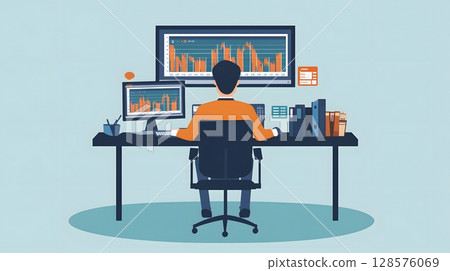 flat design of long-term investing vs day trading 128576069