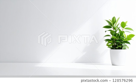 AI image: A white room with potted plants and soft light 128576296
