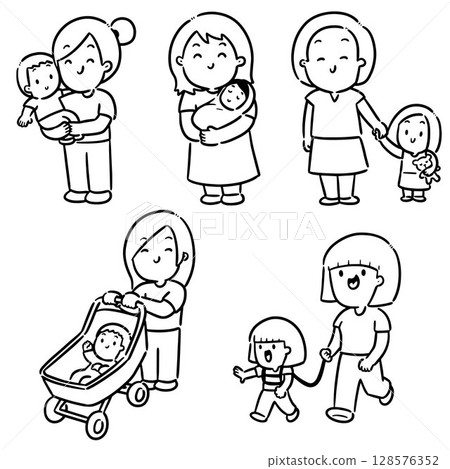 vector set of mother and children 128576352
