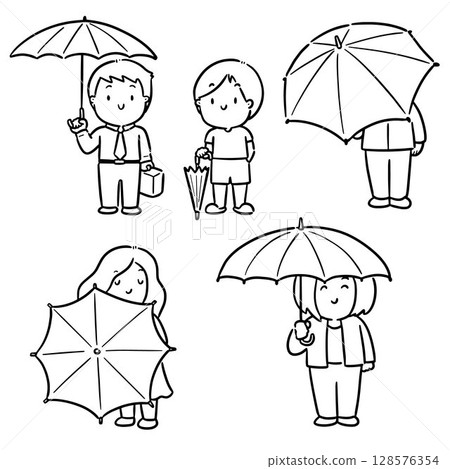 vector set of people using umbrella 128576354