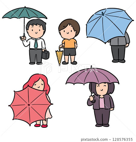 vector set of people using umbrella 128576355