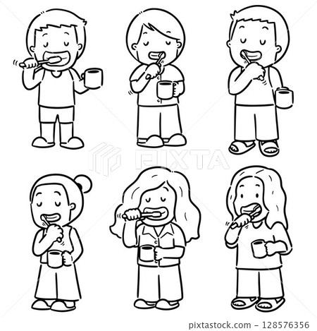 vector set of people brushing teeth 128576356