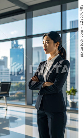 Businesswoman with her arms crossed (AI-generated image) 128576495
