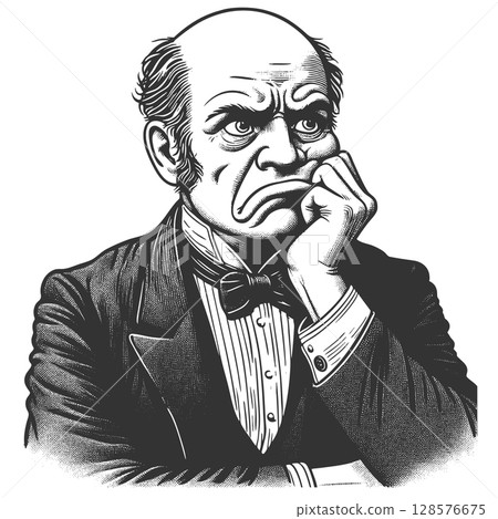 Grumpy Bald Man Vintage Suit raster illustration Grumpy Bald Man Vintage Suit raster illustration 128576675